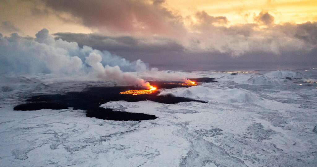 Drone View Of The Volcano Erupting On Iceland's Reykjanes Peninsula